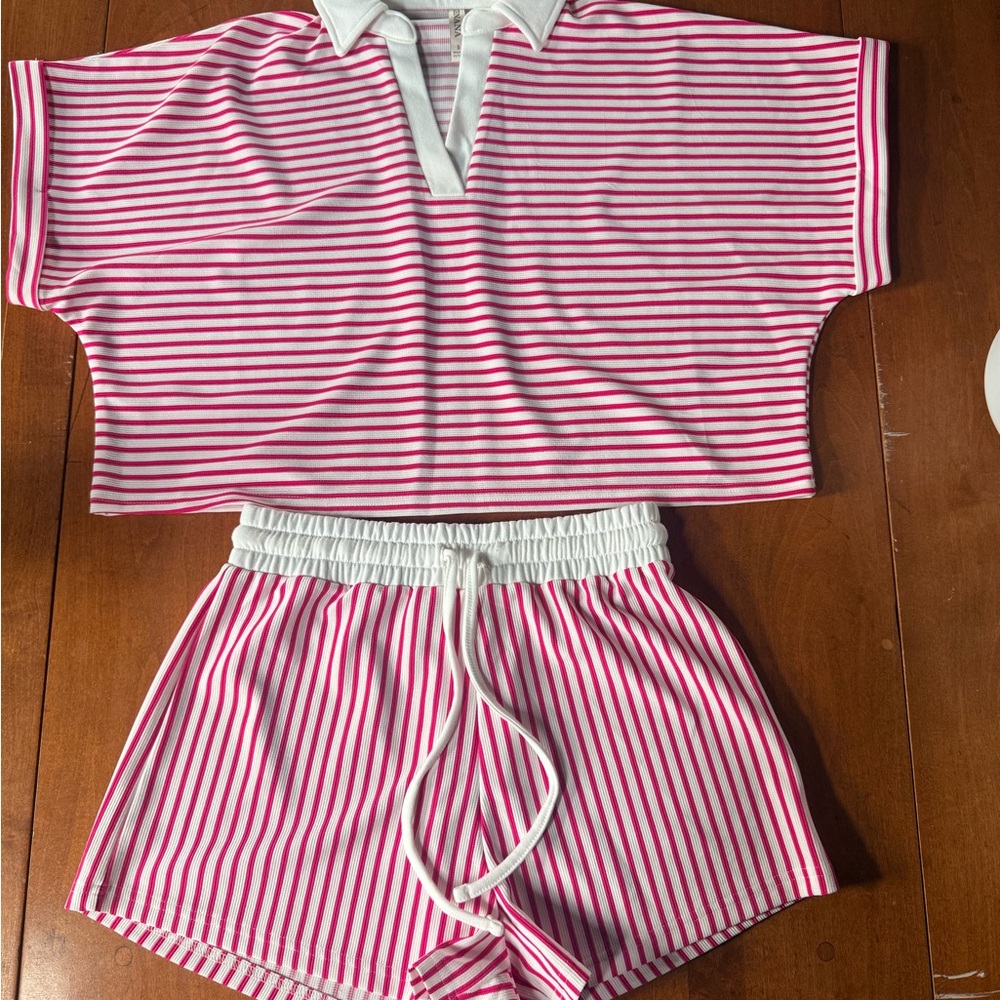 Zenana Outfitters Red and White Striped Set